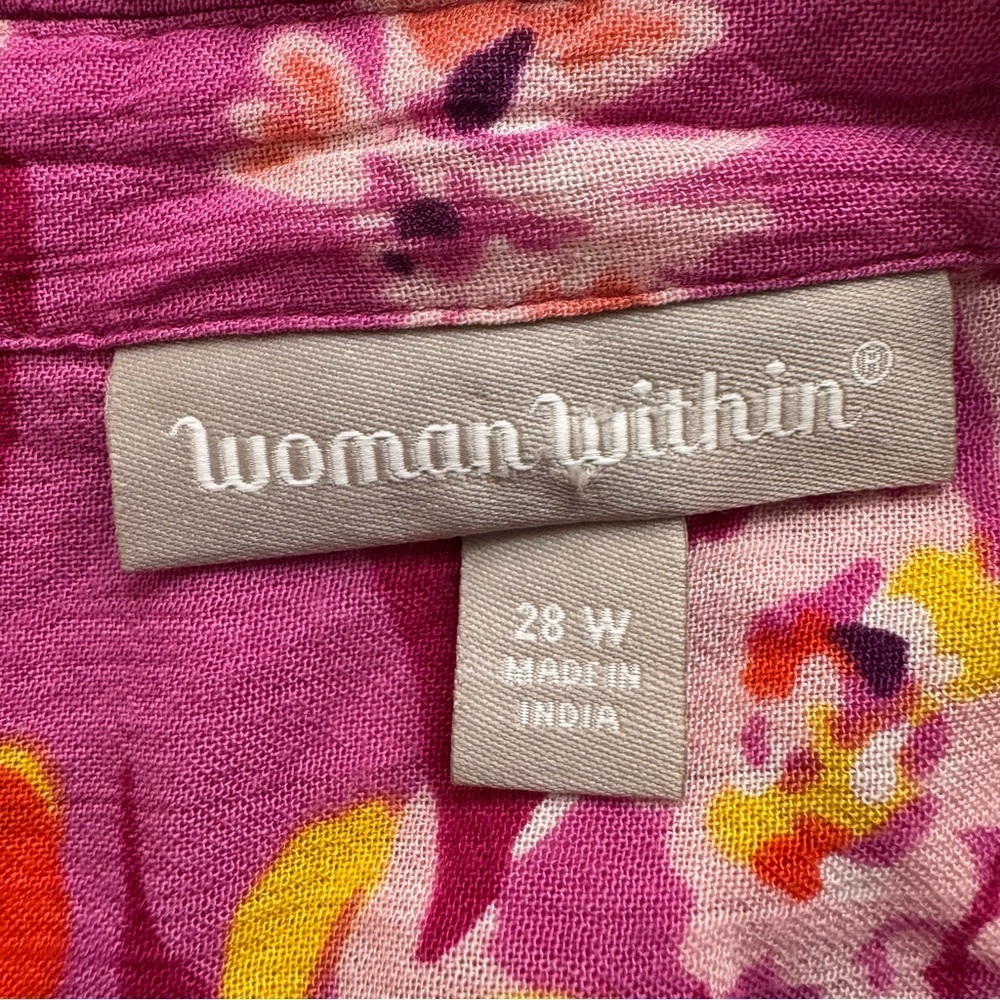 Woman Within Floral Pink Maxi Shirt Dress Roll Tab Sleeve Boho Spring 28W - Picture 7 of 7